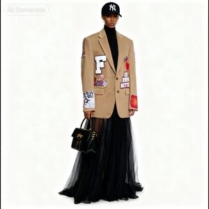 Cashmere Tan Blazer Upcycled With Hand Sewn Patches